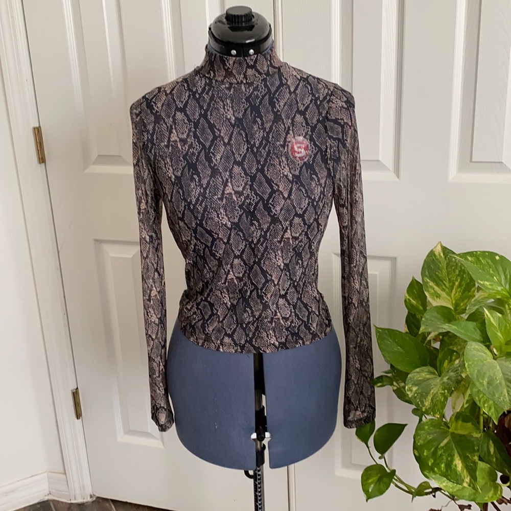 Faux Snake Skin Sheer Long Sleeve Shirt
